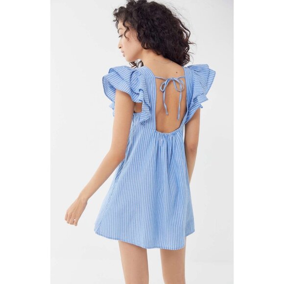 Urban Outfitters Blue White Striped Ruffled Babydoll Dress | Boho Girlhoodcore S - Picture 5 of 11
